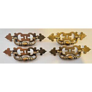 4 Vintage Brass Architectural Salvage Drawer Pulls Hardware USA No. 28322 Ornate